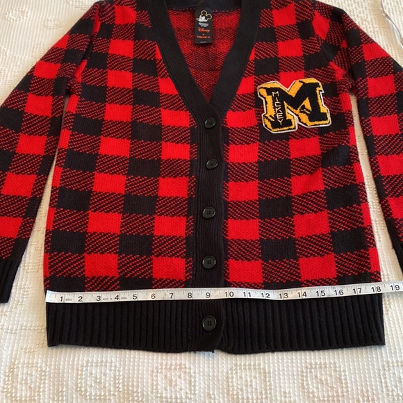 Retro Disney Mickey Mouse Buffalo Plaid Letterman Sweater Cardigan size Small - Picture 7 of 12
